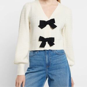 Express V-Neck Bow Cardigan